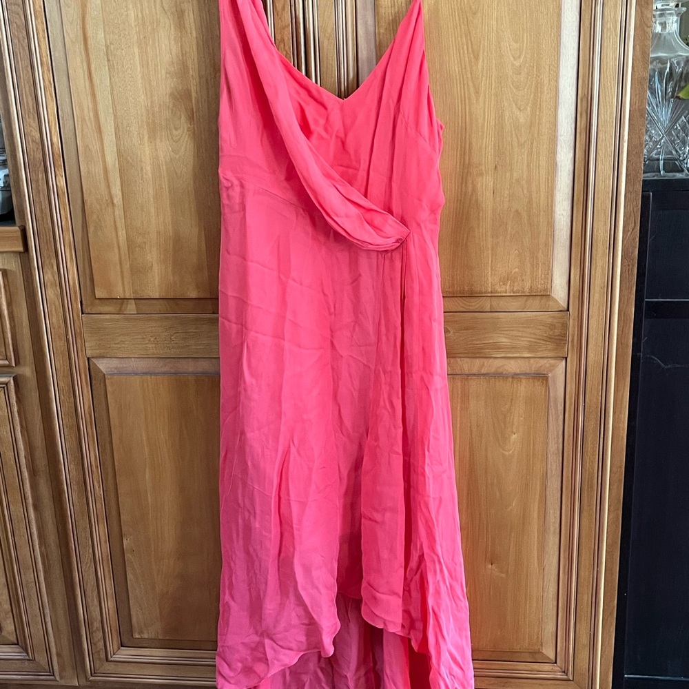 Parker Coral Pink High-Low Half-Cowl Neck Dress